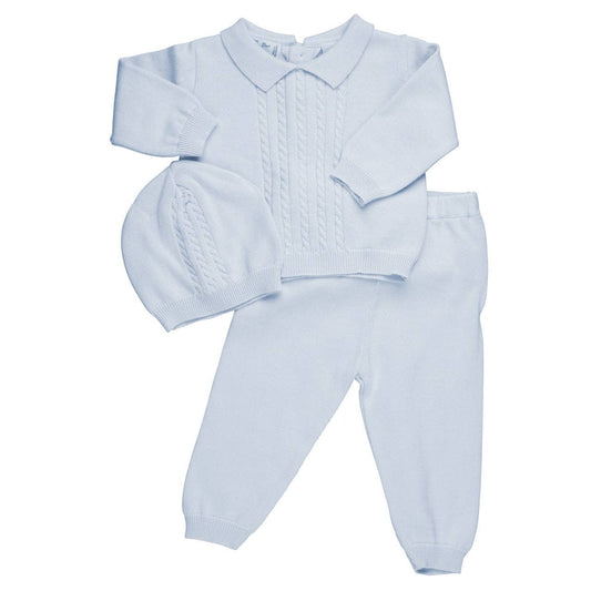 Baby Boy Cable Knit Two Piece with Hat: Blue