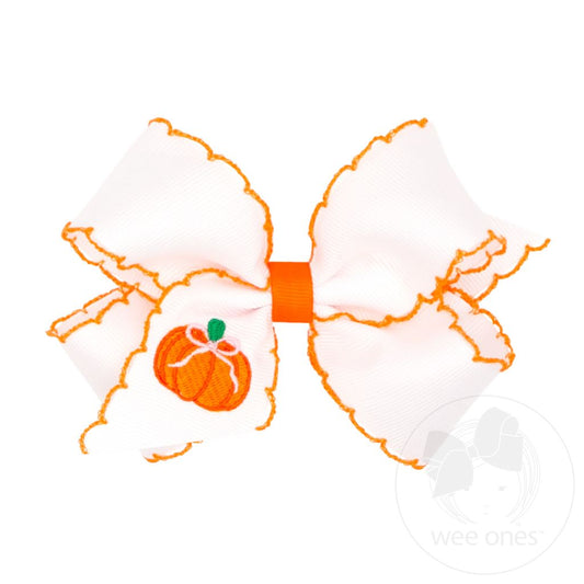 Medium Harvest Pumpkin Embroidery Moonstitch Hair Bow