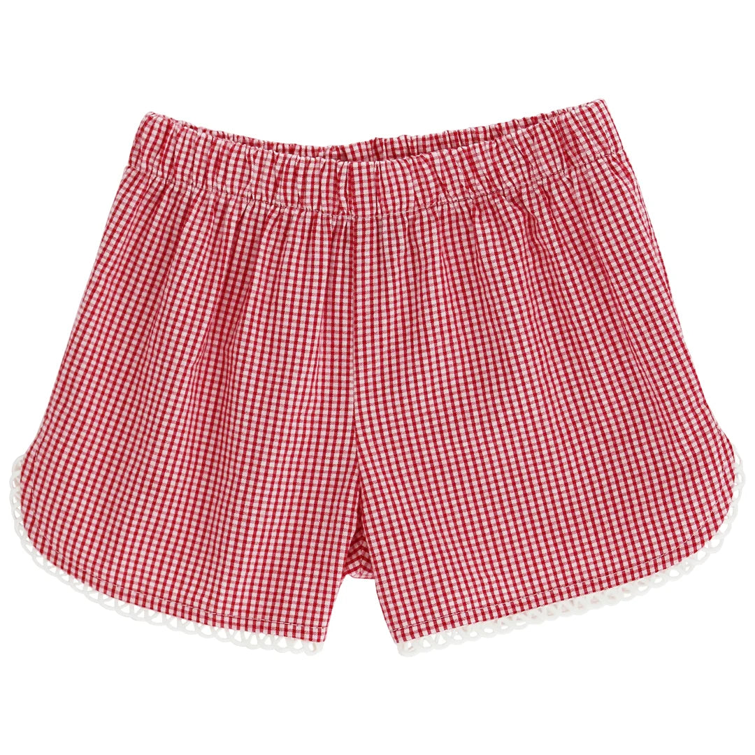 Red Check Seersucker Short with Ruffle