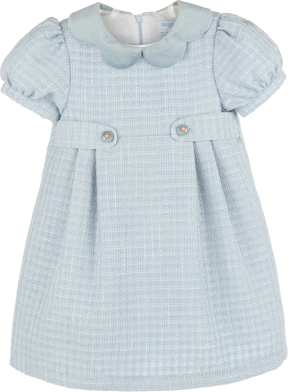 Sherpa Trim Tweed Blue Dress with Buttons