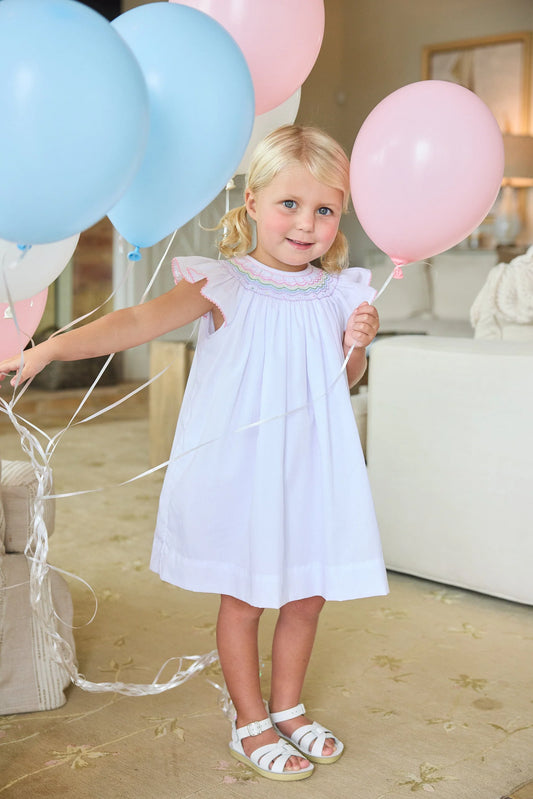 Smocked Bishop Dress Rainbow