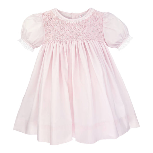 Fully Smocked Dress with French Lace Pink