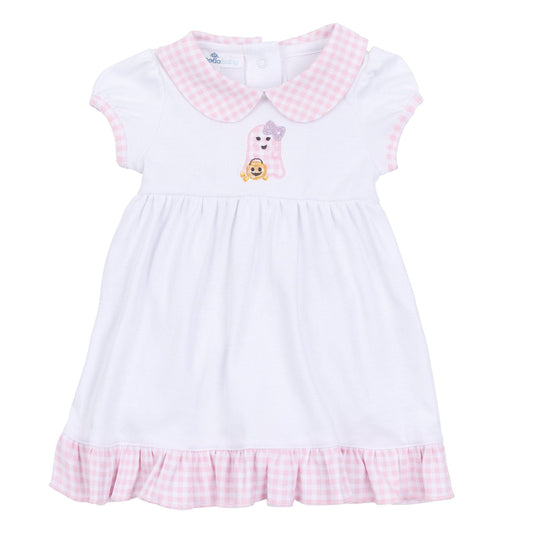 Boo Crew! Applique Collared Short Sleeve Dress - Pink: 18 Months
