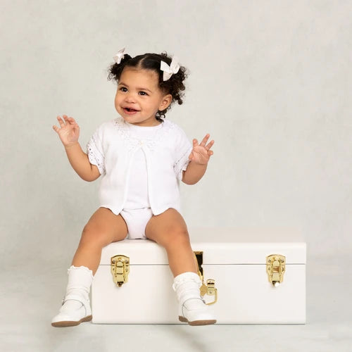 White Crochet Cardigan & Romper Set