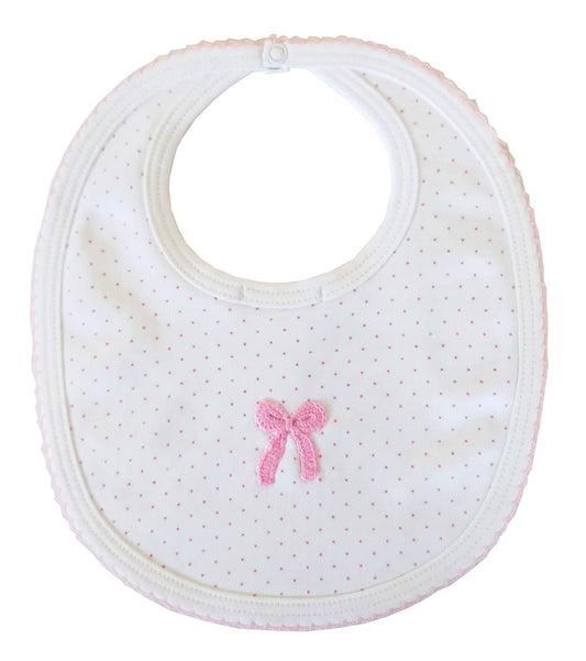 Baby Girl's Pink Dots and Crochet Bow Bib