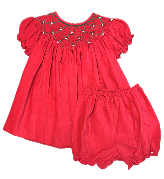Red Corduroy Smocked Bishop Christmas Classic