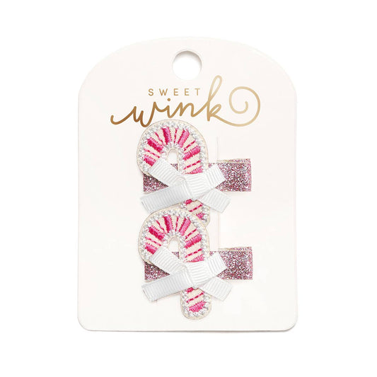 Pink Christmas Candy Cane Clip Set - Kids Hair Accessories