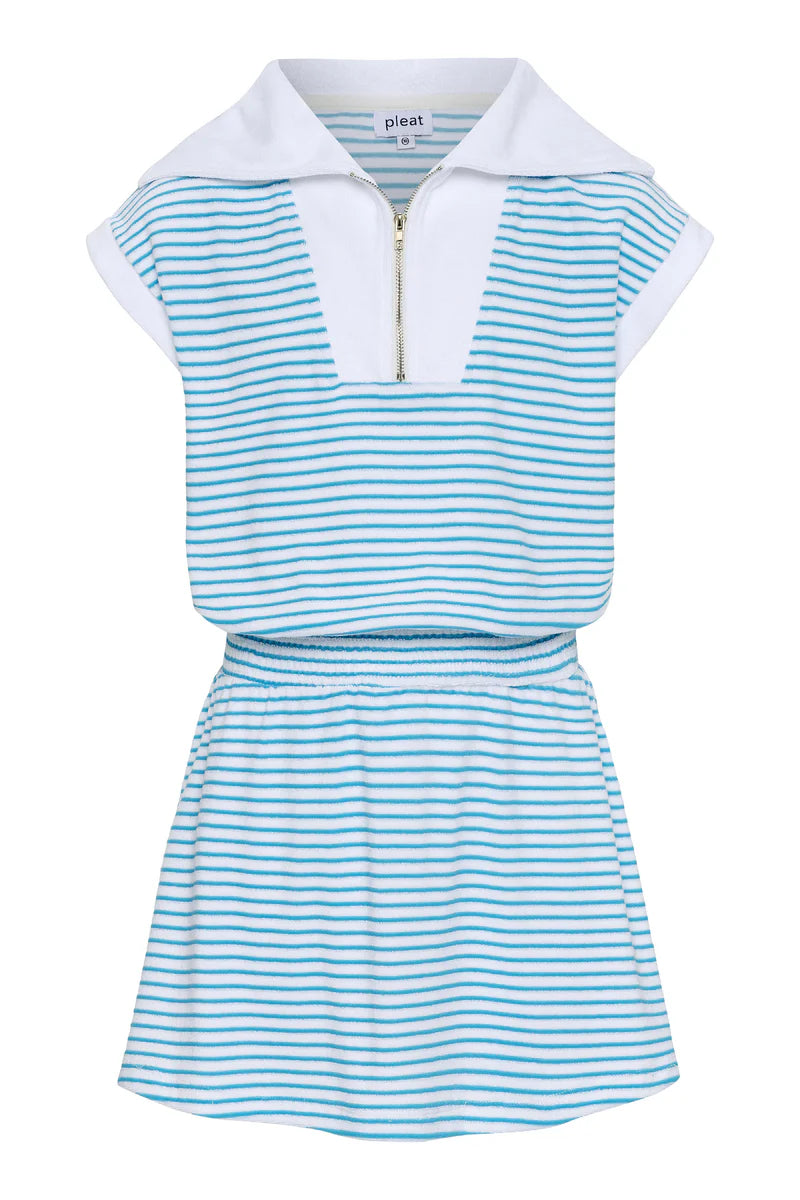 Wynne Dress, Turquoise and White Terry