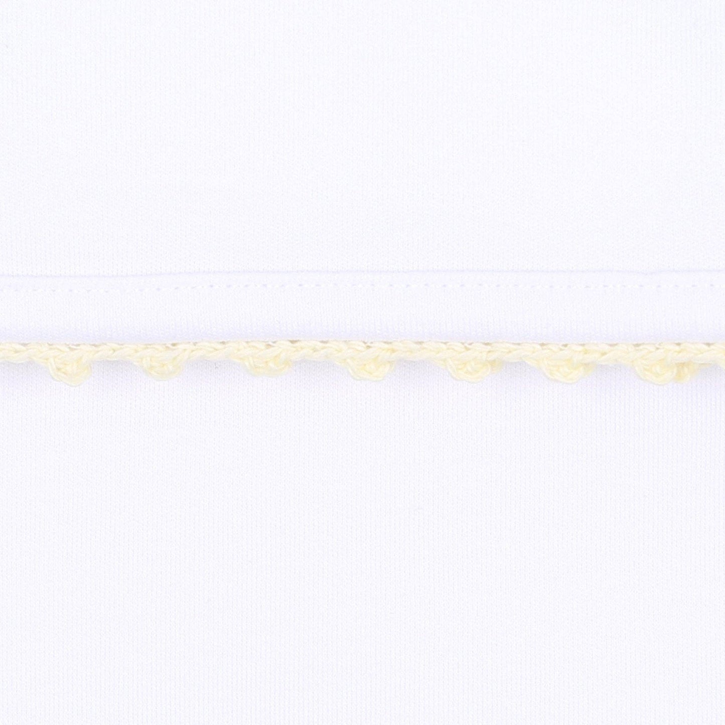 Baby Joy Footie with Yellow Crochet Trim: 6 Months