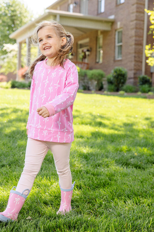 Cassidy Comfy Crewneck-Girls-French Terry: Bell Court Bows (Hamptons Hot Pink)