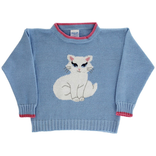 Crewneck Sweater - Kitty on Blue