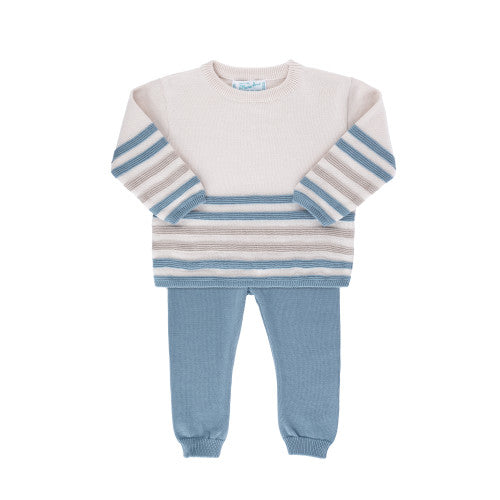 Raised Stripe Knit Set- Ecru