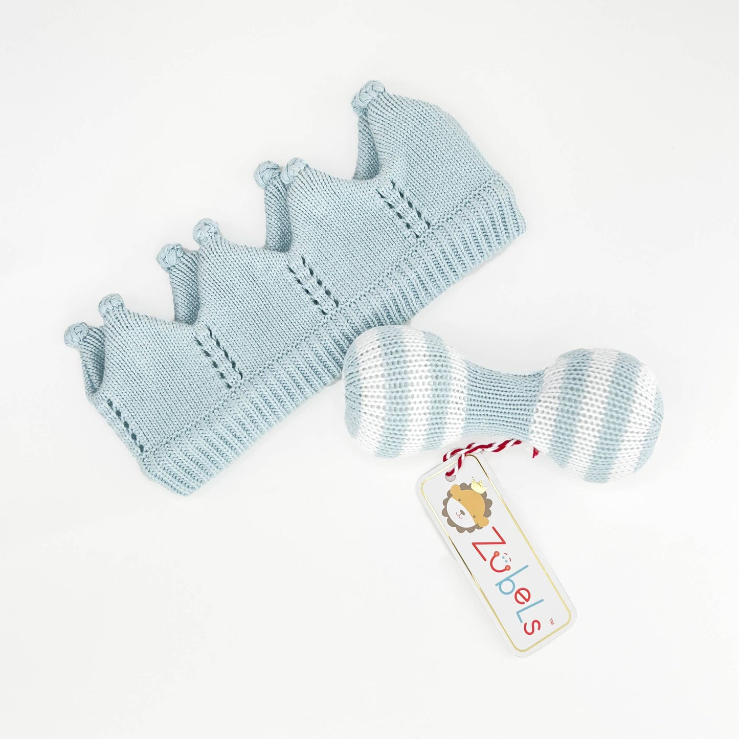 Dumbbell Hand-Knit Rattle - 2 Colors: Blue