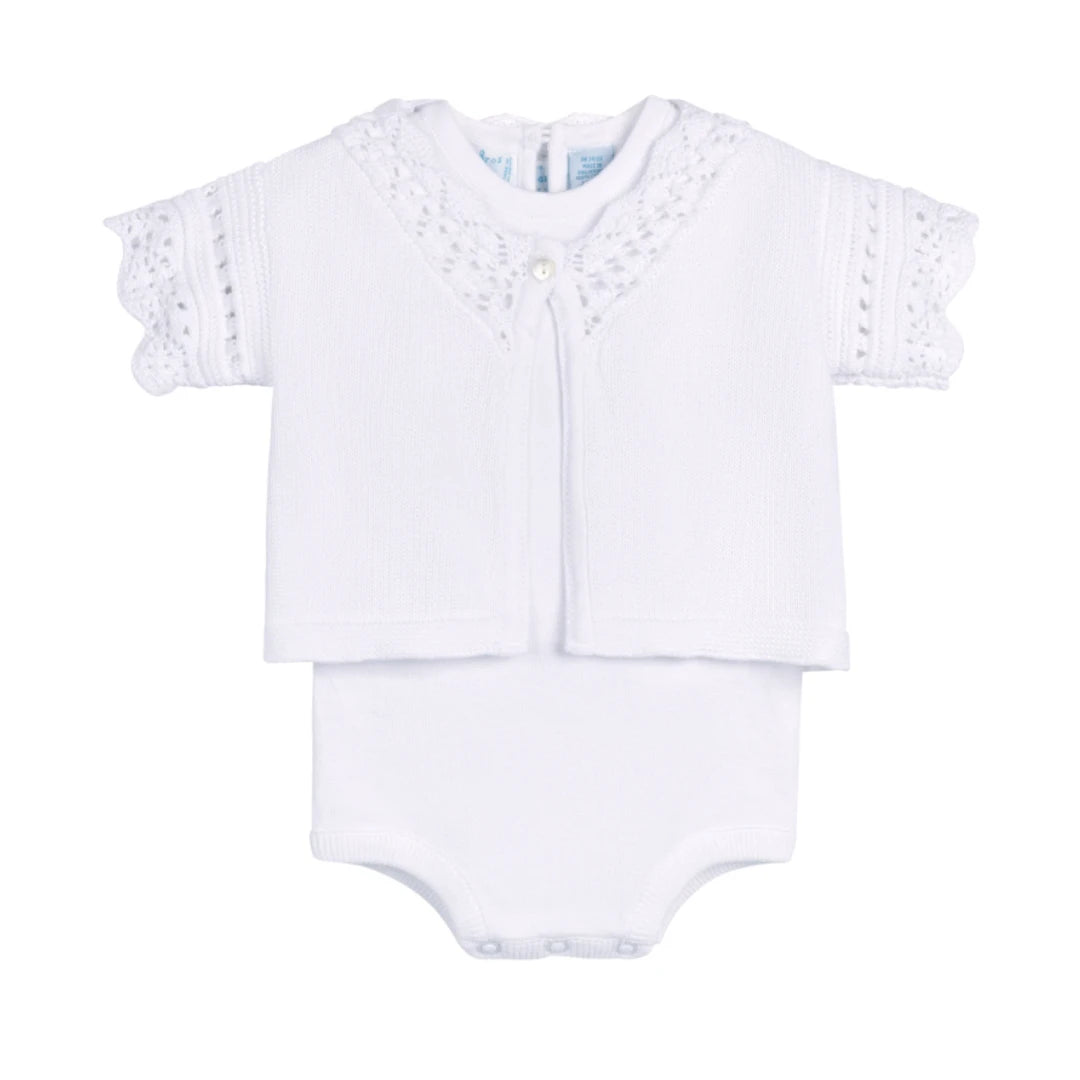 White Crochet Cardigan & Romper Set