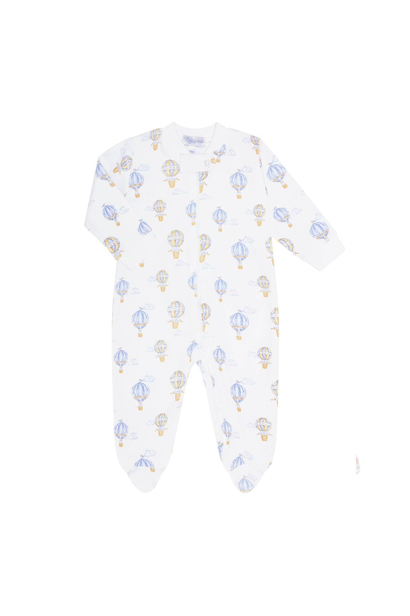 Blue Balloons Print Zipper Footie: Blue
