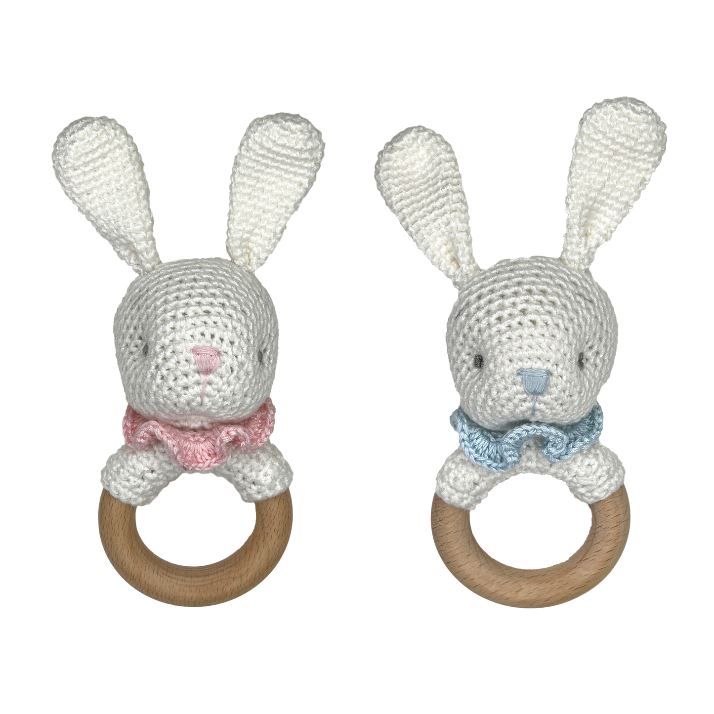 Bunny Bamboo Crochet Woodring Rattle - 2 Colors!: Blue / 5" Rattle