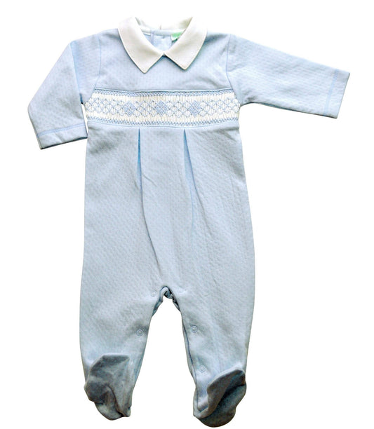 Baby boy  jacquard  smocked Pima cotton footie