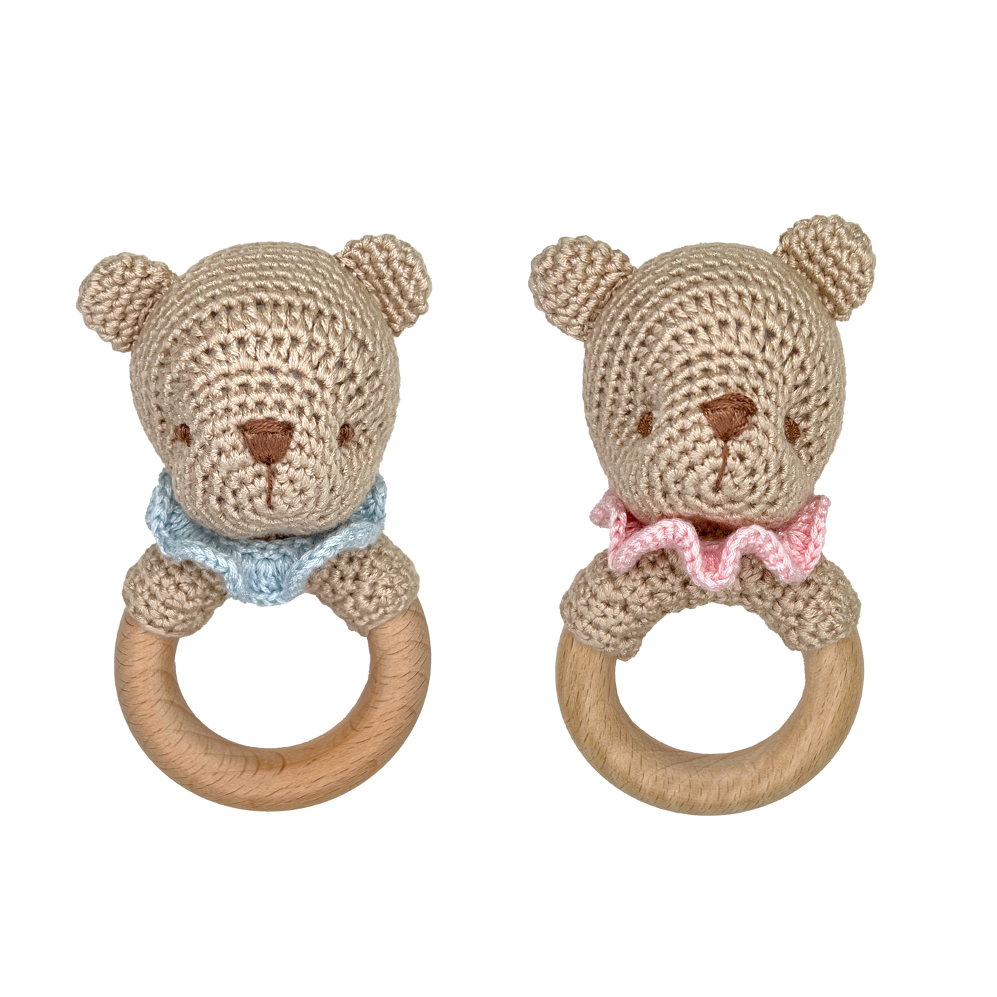 Bear Bamboo Crochet Woodring Rattle - 2 Colors!: Blue / 5" Rattle