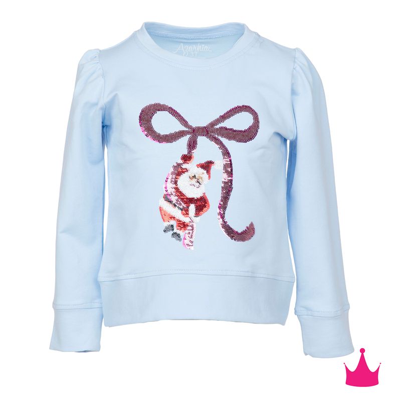 Sequin Santa Bow Light Blue Holly