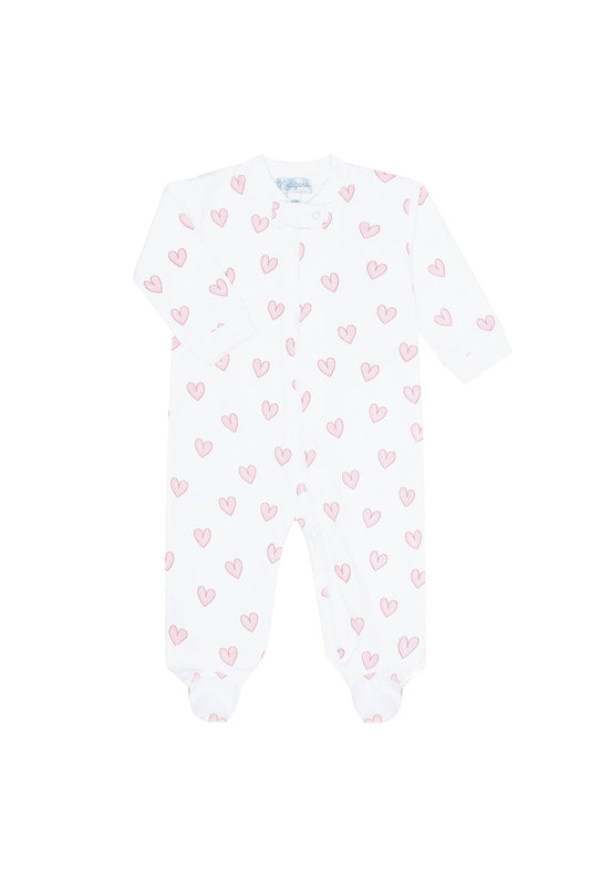 Pink Heart Print Zipper Footie: Pink