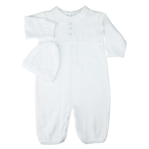 Collar Knit Longall with Hat- White