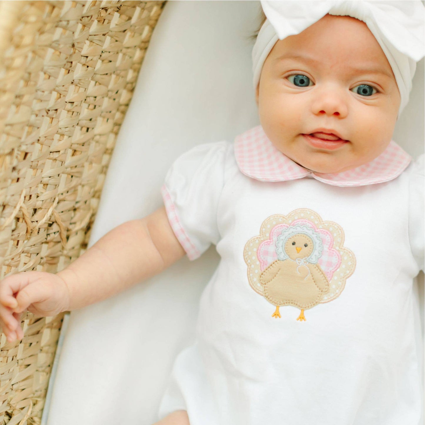 Pilgrim Pals Applique Collared Short Sleeve Bubble - Pink: 9 Months