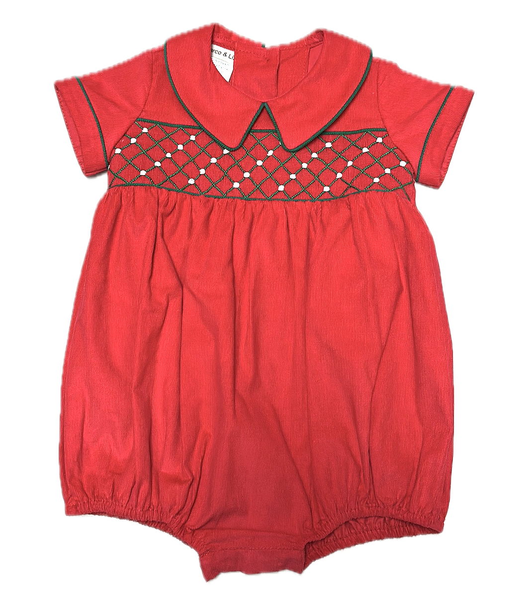 Red Corduroy Baby Boy Romper Christmas Classic: 3m