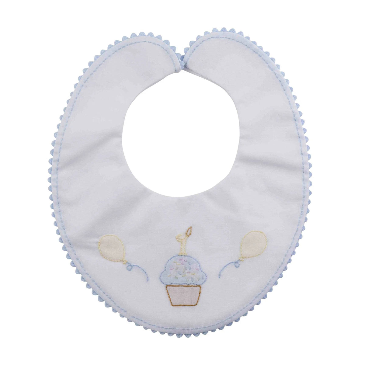 Shadow Stitch Embroidery First Birthday Bib - Blue