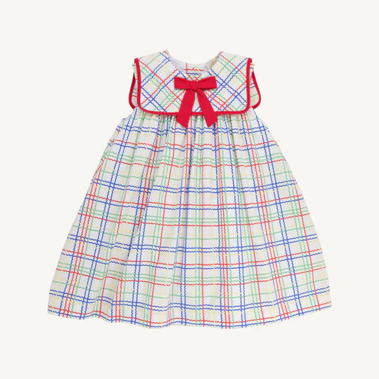 Sleeveless Stewart's Square Collar Dress Wellington Windowpane/Richmond Red