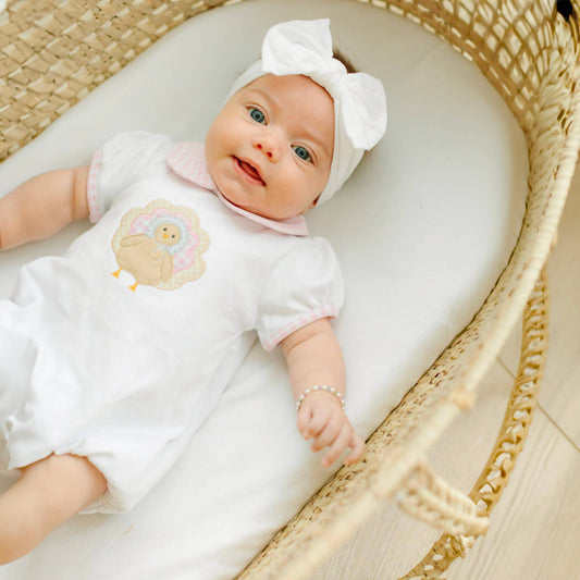 Pilgrim Pals Applique Collared Short Sleeve Bubble - Pink: 9 Months