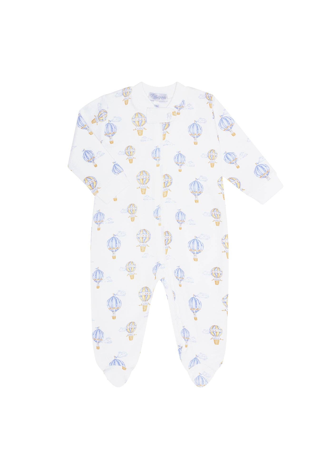 Blue Balloons Print Zipper Footie: Blue