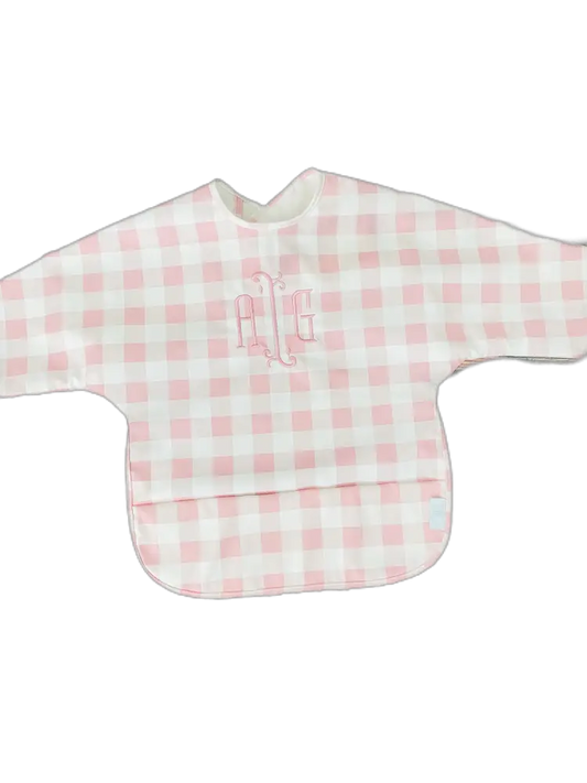 Long Sleeve Signature Catch All Bib - Pink Gingham: 6m - 2T
