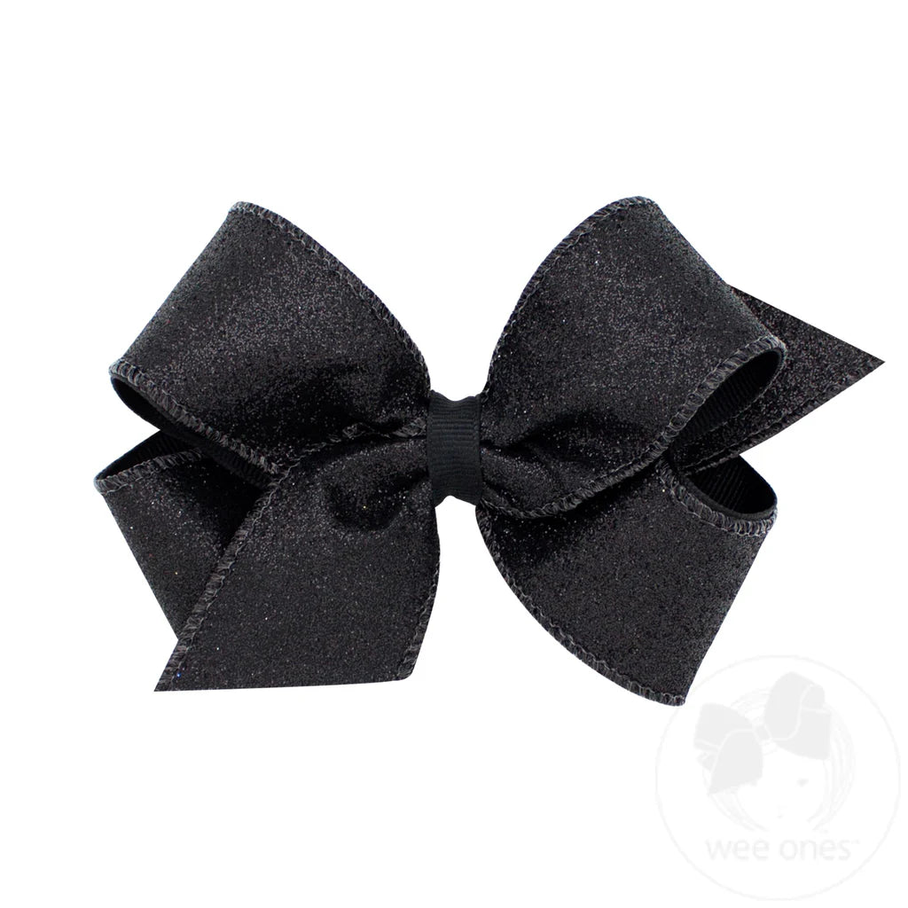 Medium Girls Glitter Overlay Bow - Black