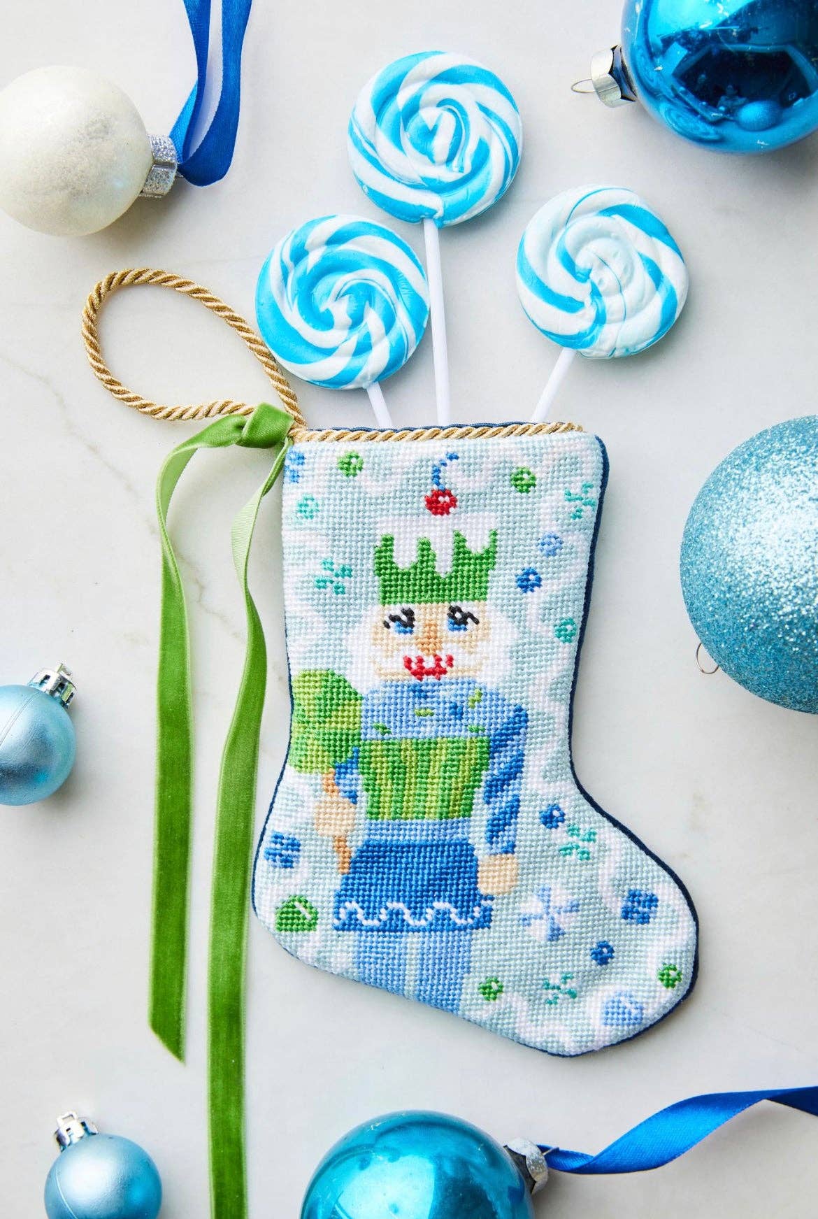 Sugary Sweet Nutcracker in Blue Stocking