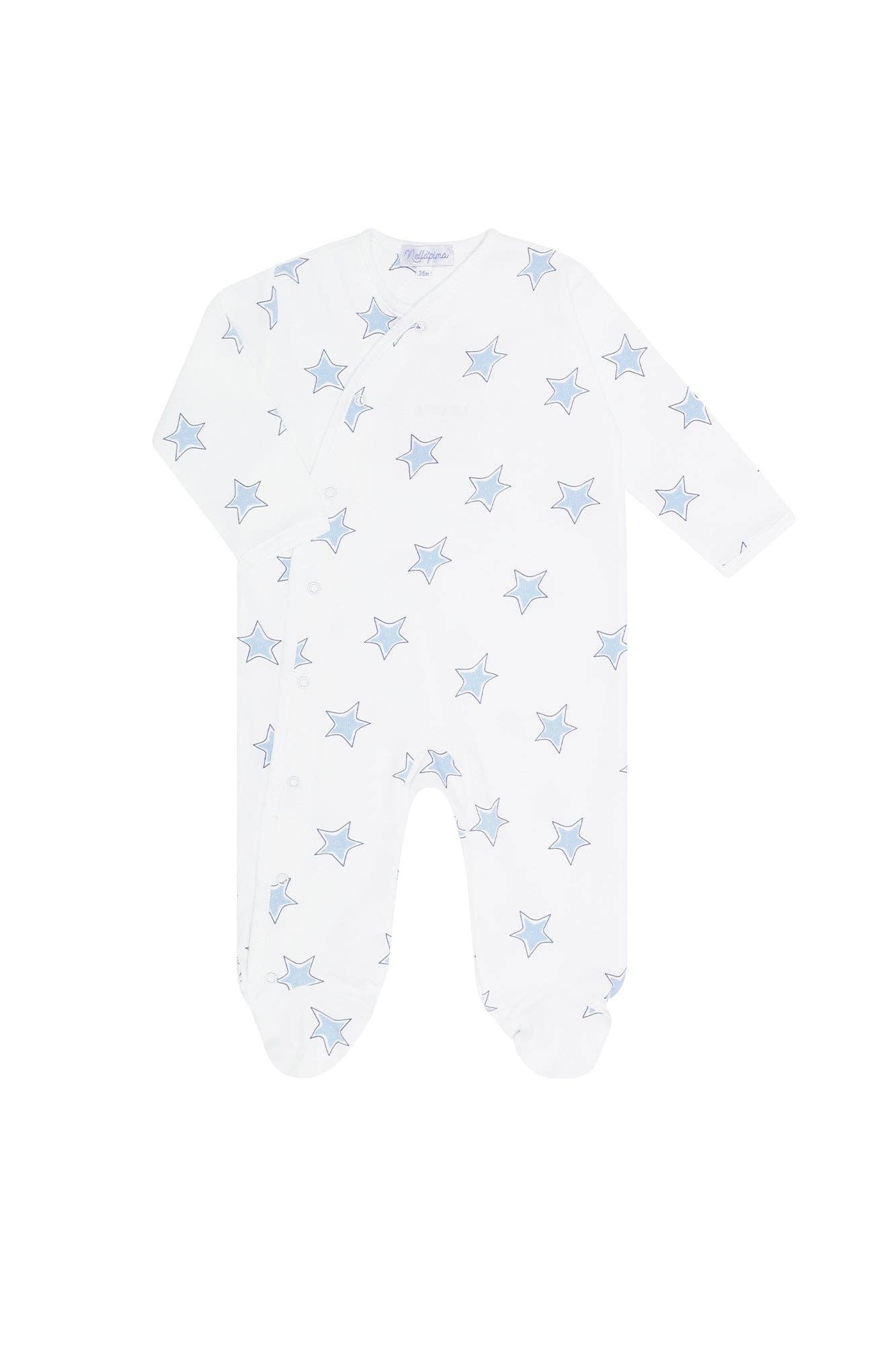 Blue Stars Print Crossover Footie: Blue