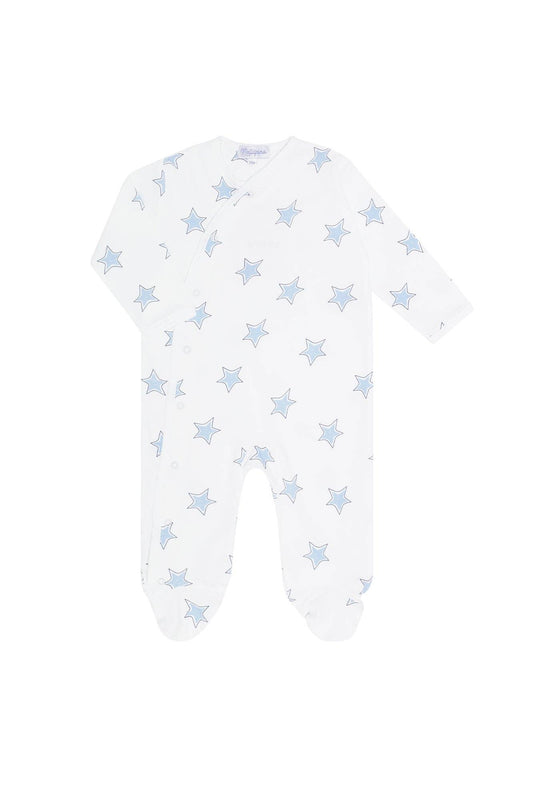 Blue Stars Print Crossover Footie: Blue