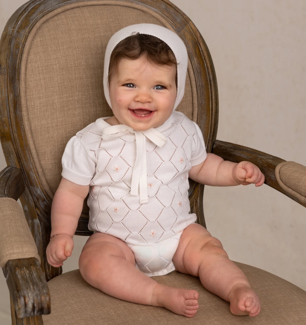 Eyelet Knit Romper- Ivory