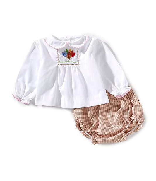Turkey Girl Hand Picture Smocked Diaper Set