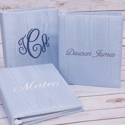 Baby Memory Book- Plain Moiré: Baby Blue