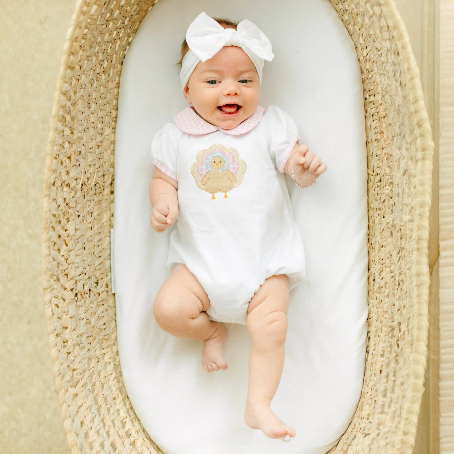 Pilgrim Pals Applique Collared Short Sleeve Bubble - Pink: 9 Months