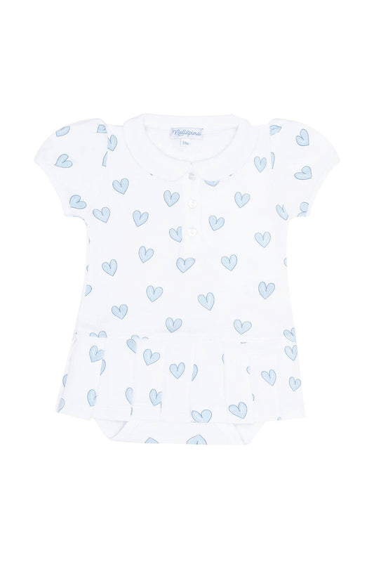 Blue Heart Print Onesie Dress: Blue