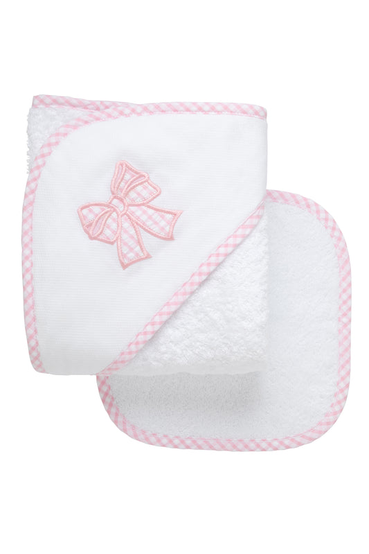 Applique Hooded Towel & WC Set - Pink Bow