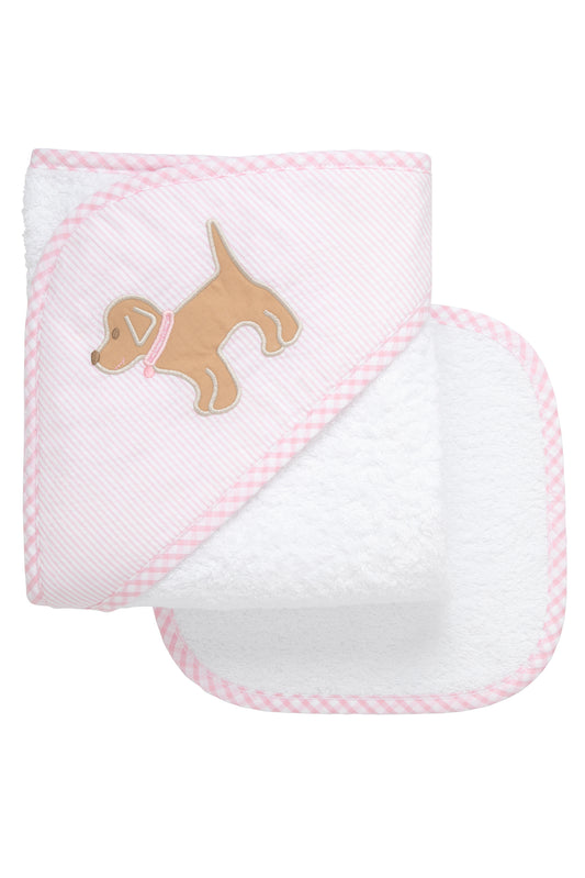 Applique Hooded Towel & WC Set - Pink Puppy