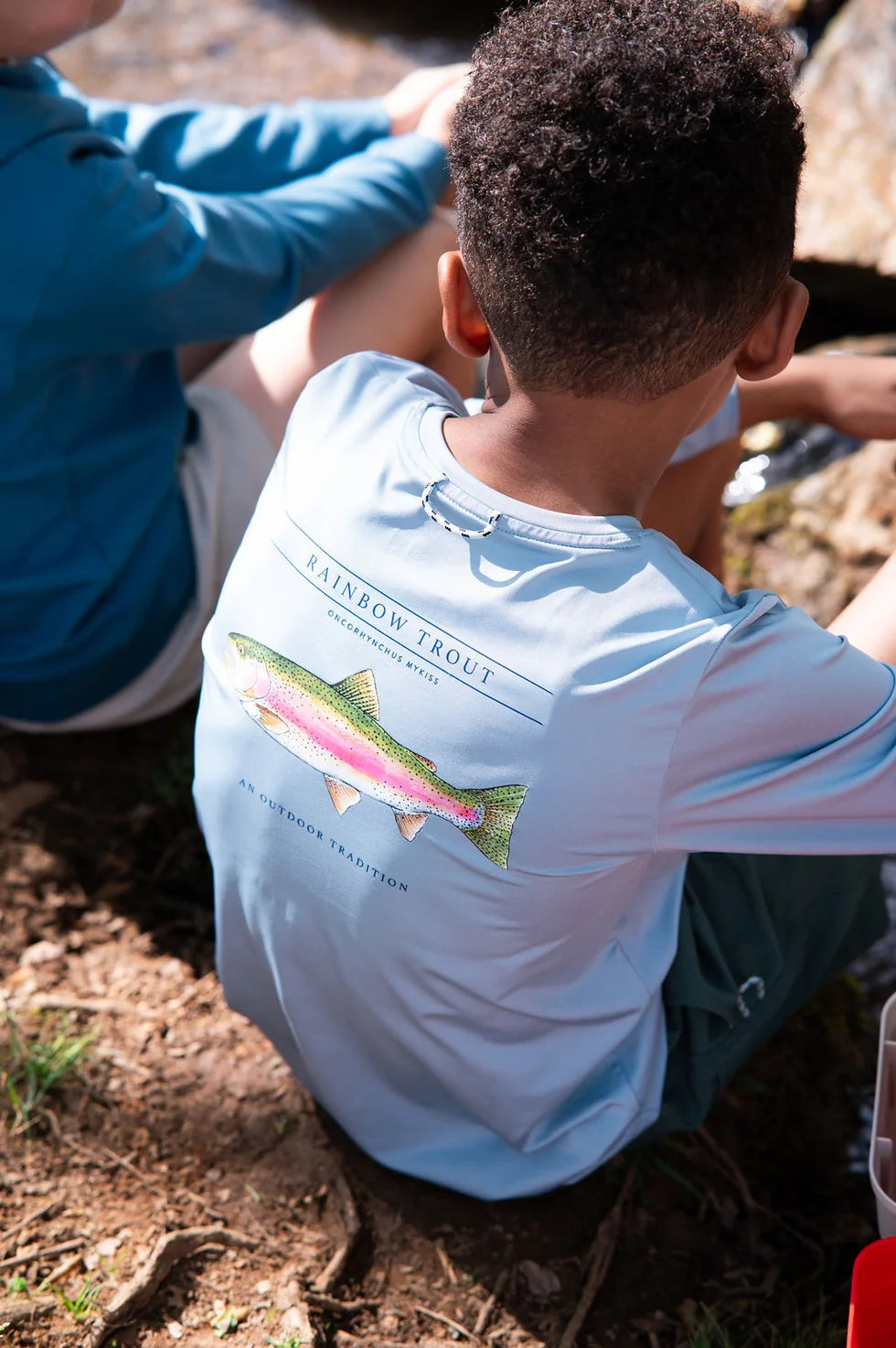 Pro Performance Long Sleeve T-shirt- Arona Blue with Rainbow Trout Art