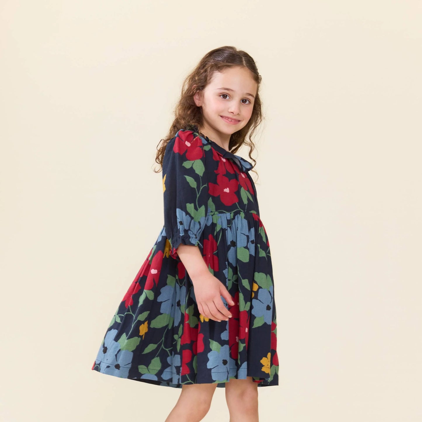 Amara Dress- Navy Hibiscus Floral