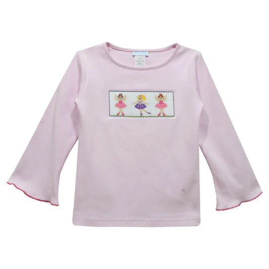 Ballerinas Smocked Pink Knit Long Bell Sleeve Blouse