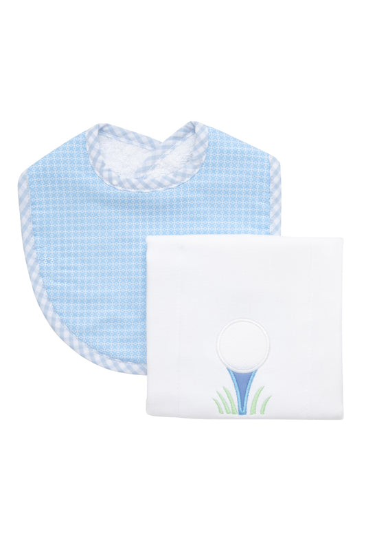 Bib & Burp Set - Blue Golf