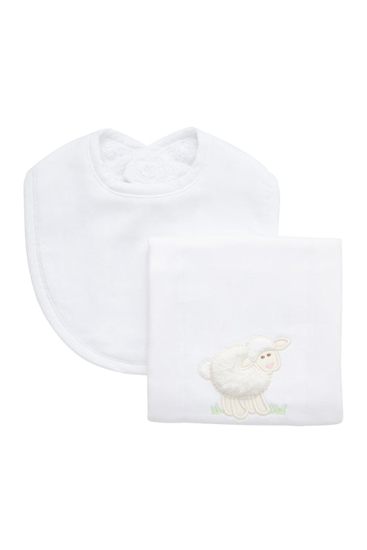 Bib & Burp Set - White Lamb