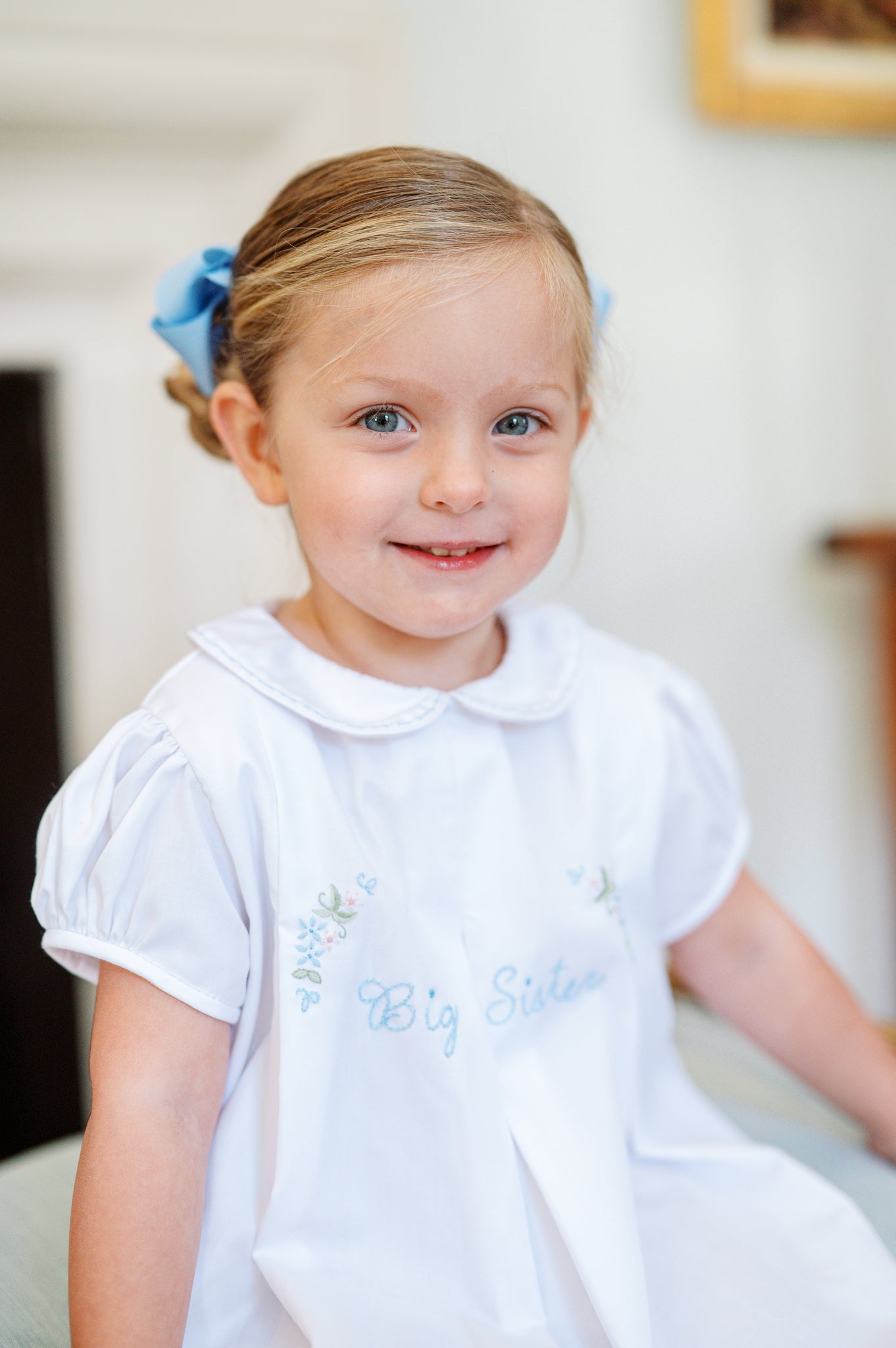 Big Sister Dress - White with Blue
