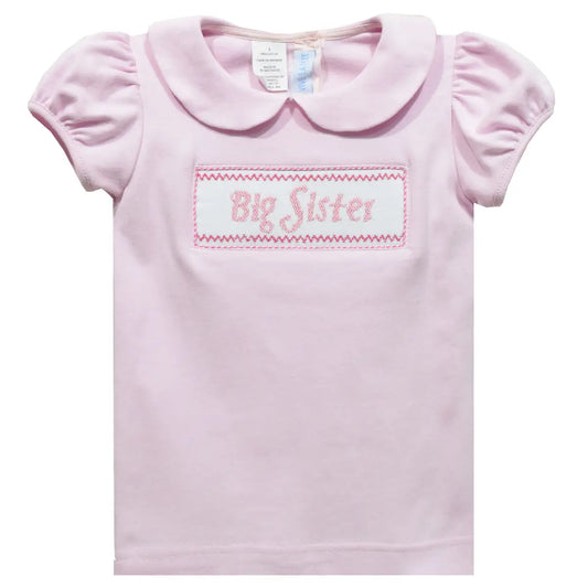 Big Sister Smocked Pink Short Sleeve Peter Pan Collar Blouse